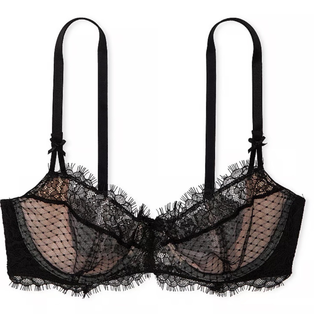 Wicked Lace Unlined Balconette Bra Black & Light pink Dream Angels By VS - Picture 3 of 4